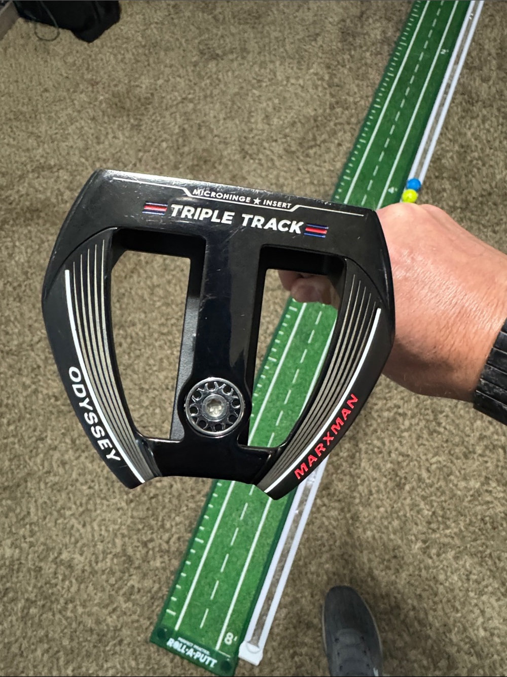 Odyssey Triple Track Marxman Mallet Putter - Black with Red Accents